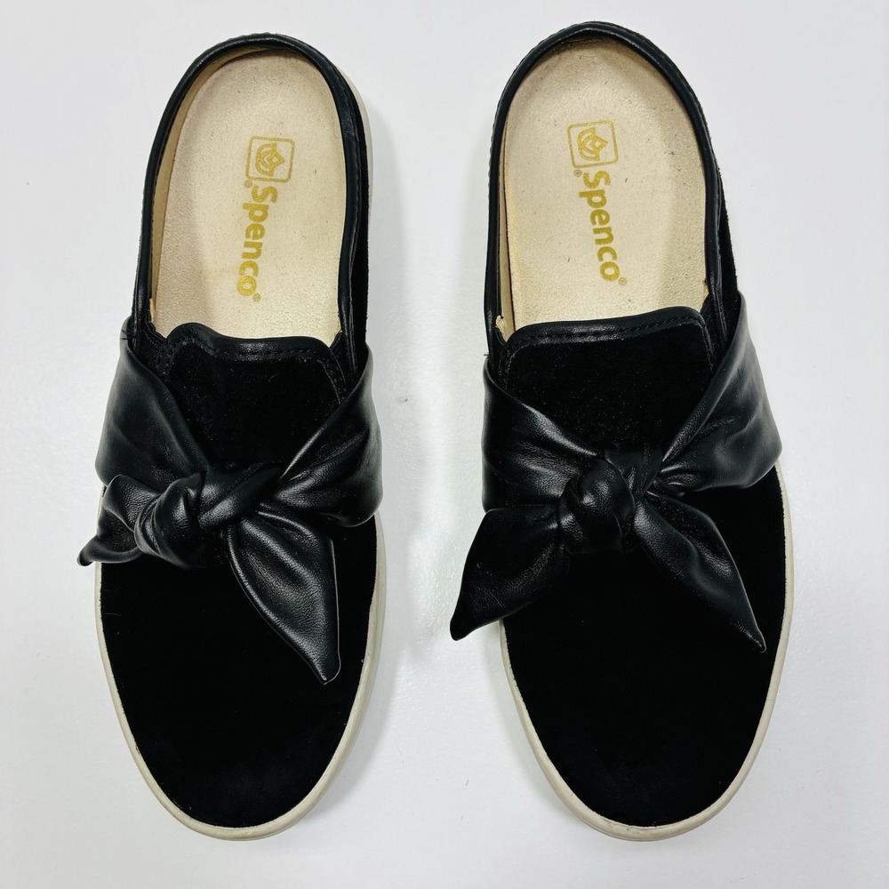Spenco Womens Black Suede Bow Mule Sneakers Slip-On Size‎ 9.5 B Comfy Casual